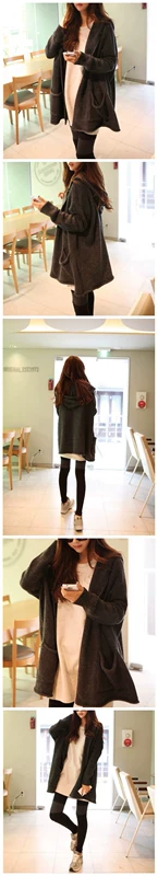 Nhà máy trực tiếp phiên bản Hàn Quốc của áo len cardigan mỏng dài áo len trùm đầu kích thước lớn áo khoác nữ lỏng lẻo - Áo len