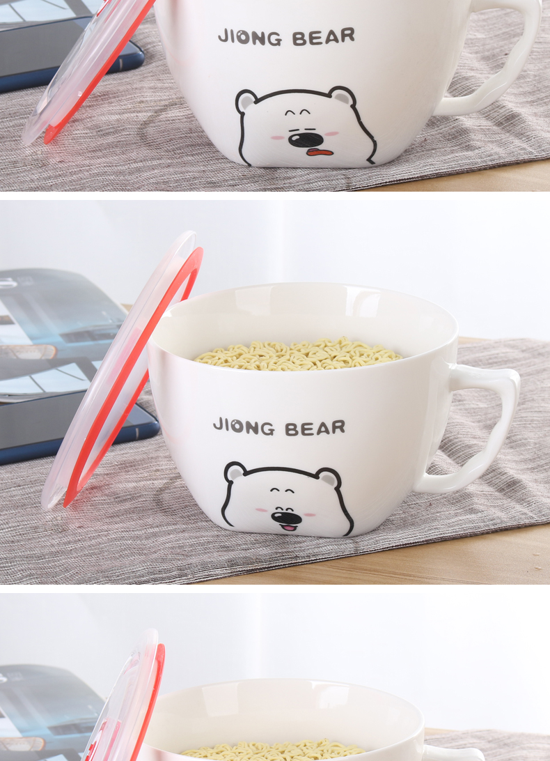 Raccoon Ceramic Noodle Noodle Instant Oatmeal Cup có nắp lớn Nhật Bản Hàn Quốc Cup Noodle Cup Lò vi sóng Hộp cơm trưa Sinh viên Bento - Hộp cơm điện sưởi ấm hộp cơm xiaomi