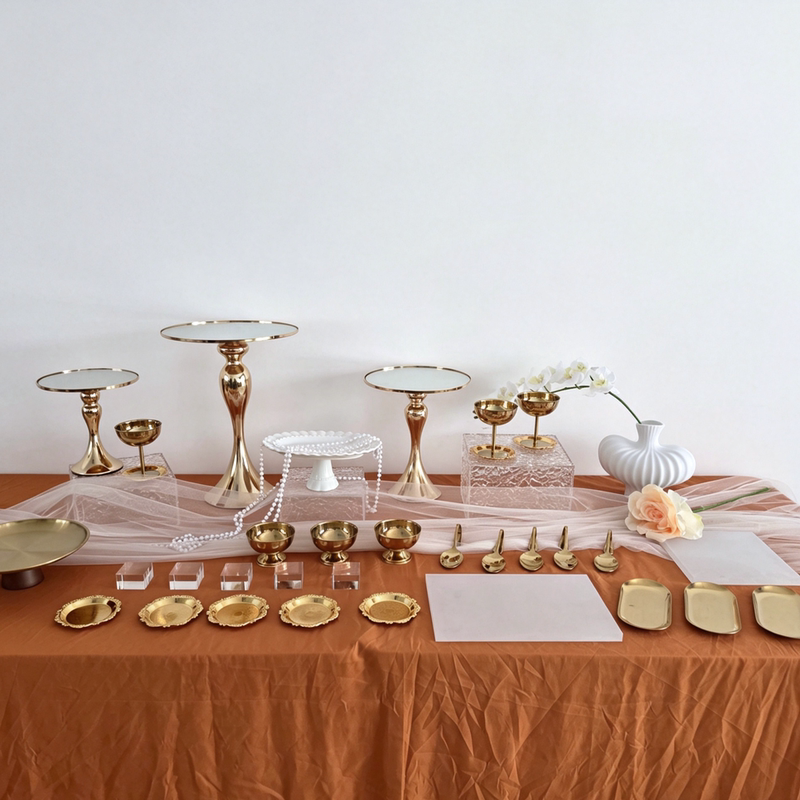 Golden Dessert Table Decoration Set Wedding Birthday Party Cake Stand Cup Plate Combination Metal Baking Props