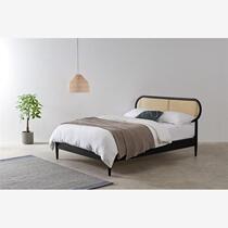 Nordic simple and atmospheric log double bed Japanese-style rattan solid wood bed designer model room B&B master bedroom king bed