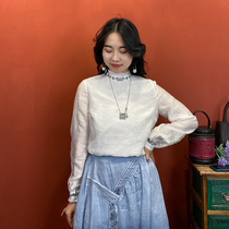 (Hangzhou Hiriu dress) silk linen embroidery blouses 2021 spring and summer Chinese wind embroidered short