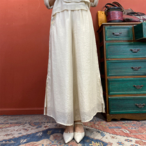 (Hangzhou Hiriu dress) Retro art Chinese embroidered broadlegged pants 2021 Summer Zen tea pants
