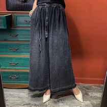 (Hangzhou Hireu Dress) 100 Lap Denim Cotton Fashion Casual Broadlegged Pants Loose big code to be slim fit