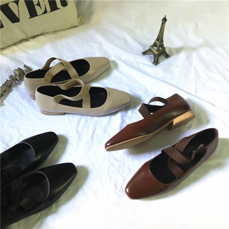 Phiên bản Hàn Quốc của gió Anh retro retro thiết kế chéo gỗ rắn với giày thấp mùa thu và mùa đông mới giày đơn nữ giày slip on nữ