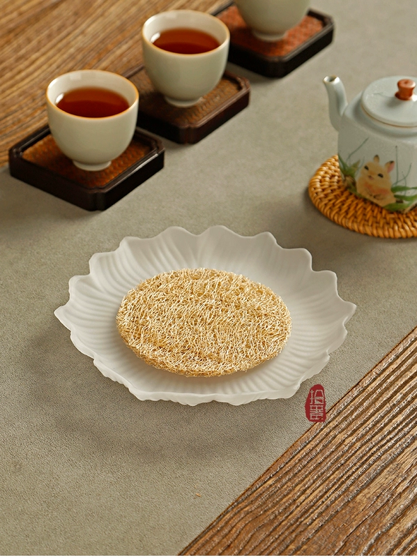 Ấm sen tráng men kiểu Nhật kèm bàn ngâm khô, khay trà, ấm cát tím, đế trữ nước, giá đỡ ấm, thảm mây, giá đỡ ấm đun nước xơ mướp
