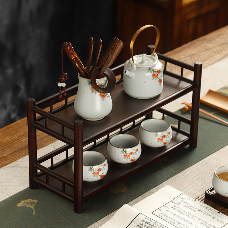 Chinese Style Retro High-end Nanzhu Tea Cup Rack Home Airing Cup Rack Tea Set Bamboo Containing Rack Teapot Shelf Bogu Shelf-Taobao