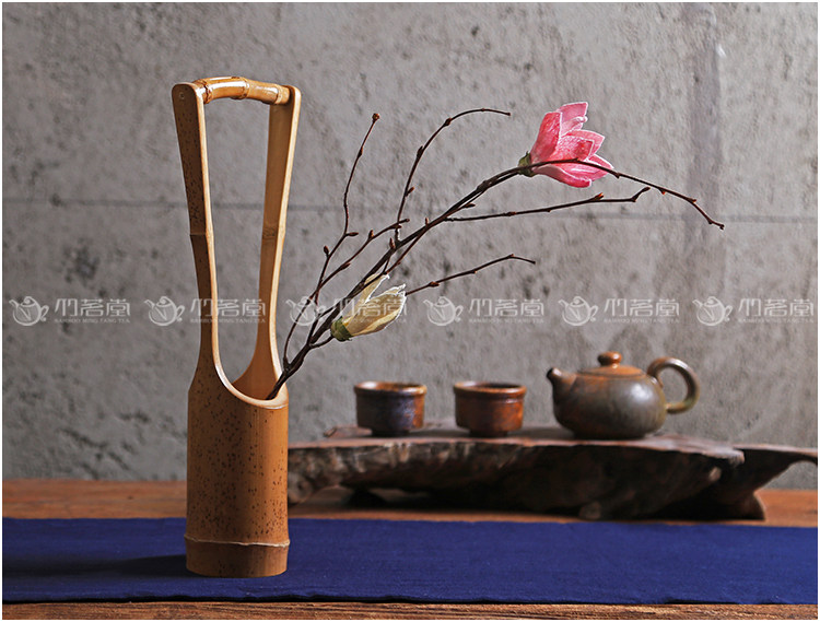 老竹花器 竹鞭把手中老竹提籃花器日式干花竹筒花瓶竹鞭花插花草盆茶道禪意家具擺件 露天拍賣