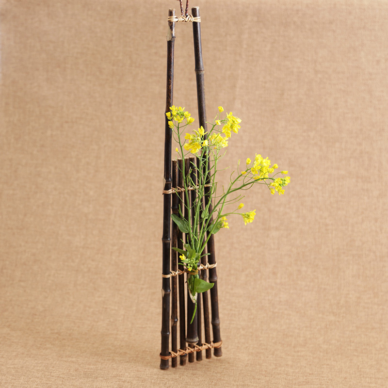 Purple bamboo wall-mounted flower vase Japanese-style bamboo flower stand Meilu bamboo flower arrangement Zen life flower art pendant Rattan flower basket