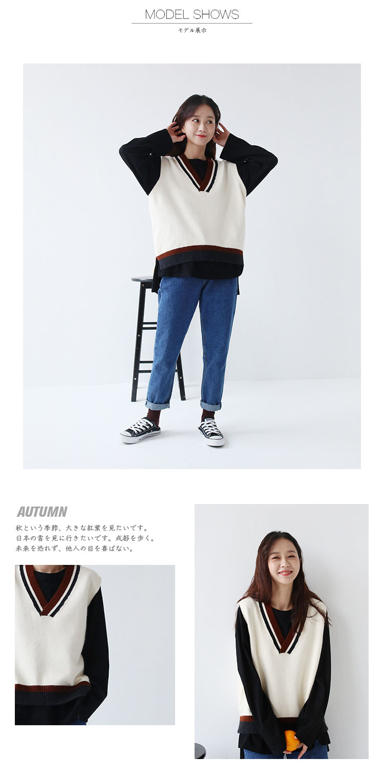 Xã hội Miki / cổng retro gió cổ chữ V phù hợp với áo len không tay không tay cardigan nữ