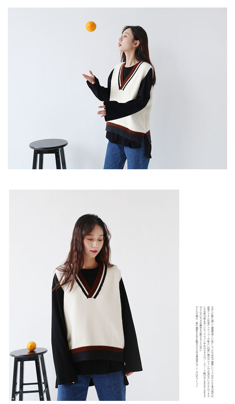 Xã hội Miki / cổng retro gió cổ chữ V phù hợp với áo len không tay không tay cardigan nữ