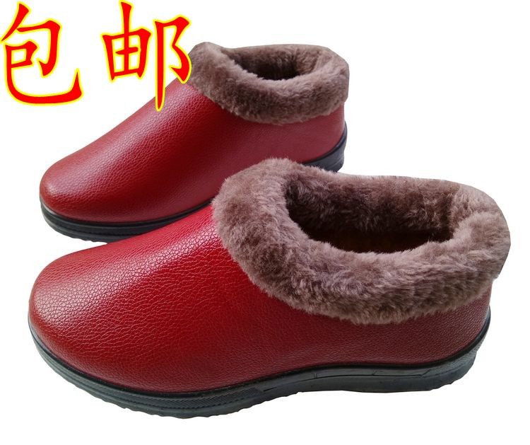 Winter old Beijing PU plus velvet cotton shoes men and women warm cotton shoes middle-aged and elderly waterproof lint cotton shoes plus velvet mother shoes