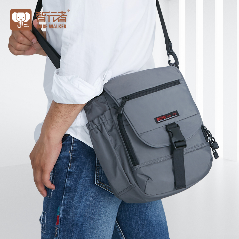 Smart Walker Men's Bag Nylon Single Shoulder Crossbody Casual Oxford Cloth Waterproof Canvas Shoulder Bag with Water Cup Holder Large Capacity