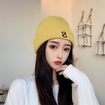 S letter embroidered blue hair line cap woman autumn winter Korean version tide 100 hitch warm knit hat day department winter cold hat man