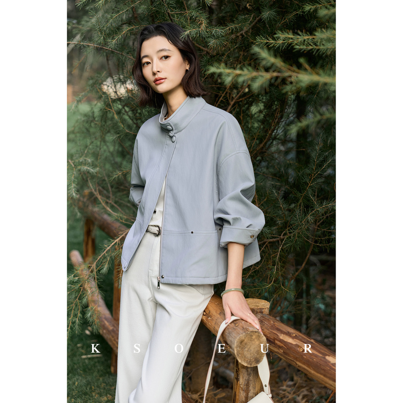 Chen Jie Kiki【Beloved Leather Jacket】Protein Leather Ultra-Soft Short Casual Leather Jacket Coat for Women in Autumn Chen Jie Kiki【Beloved Leather Jacket】Protein Leather Ultra-Soft Short Casual Leather Jacket Coat for Women in Autumn