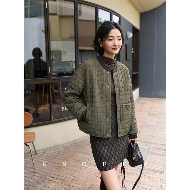 K Sister Ksoeur【Tofu Biscuit】Textured Quilted Vintage Matte Slightly Wrinkled Little Pumpkin Jacket for Women
