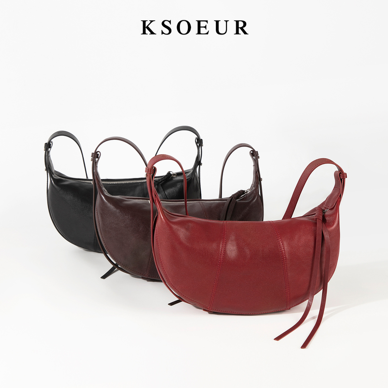 K Sister Ksoeur Vegetable-Tanned Leather Moon Bag, Two-Way Underarm Crossbody Bag, High-End Commuter Women's Bag