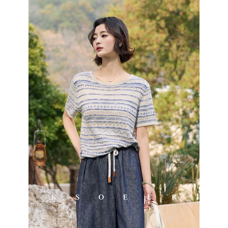 K Sister Ksoeur【Soft Fair Isle】 Color-Contrasting Fancy Striped Knit Sweater for Women