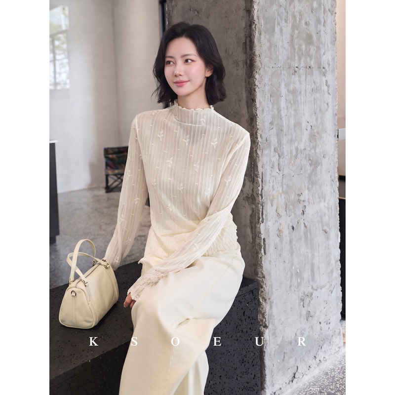 K Sister Ksoeur【Petal Blouse】Highly Detailed, High-Elastic Texture Lace, Delicate and Gentle, Slimming Blouse for Women