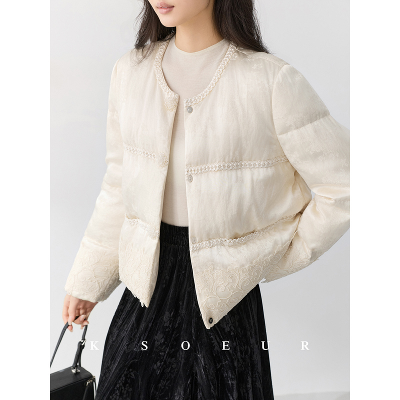 K Sister Ksoeur【Chen Yu Luoyan】95% White Goose down Lyocell Linen Jacquard Embroidery Chinese Style down Jacket for Women