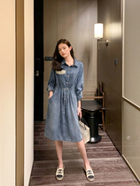 K sister homemade (soft cotton denim skirt) twill denim lapel waist thin handsome denim dress women