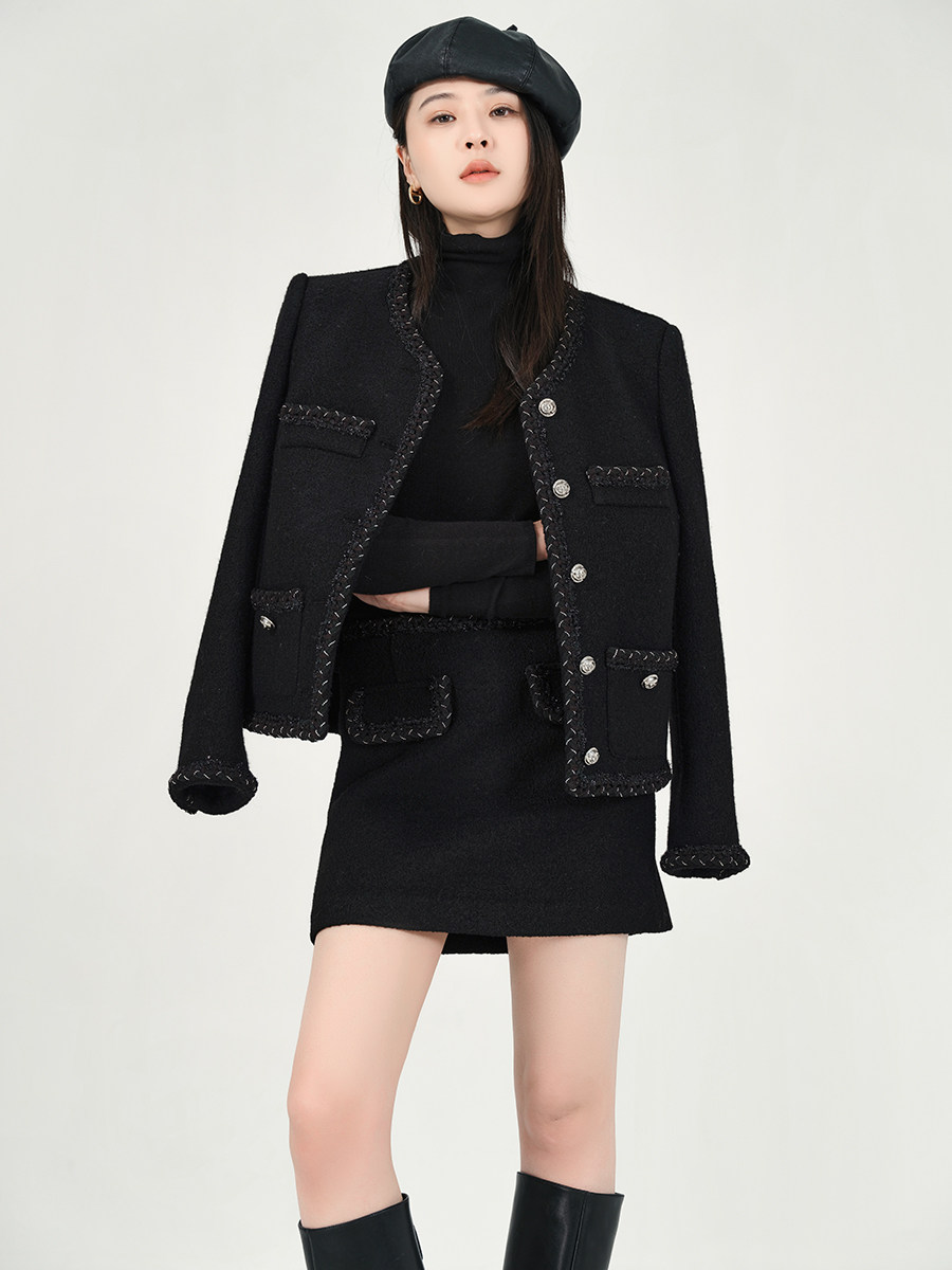 K Sister KSOEUR (black gold small fragrant suit) pocket single-row buttoned with small fragrant coat half-body dress-Taobao
