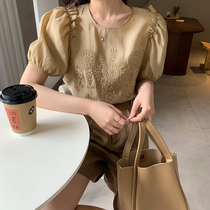 K sister homemade (icing on the cake) Tencel blend embroidered pullover bubble sleeve small shirt Women