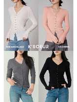 K Sister KSOEUR (fine spinning Yangzi whole wool small silver bean open-shirt) 60 2 shares V collar knit cardigan