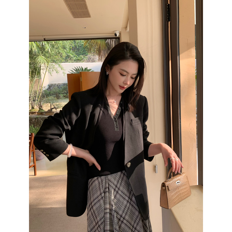 K Sister Ksoeur 【Southern French Suit】 Acetate Lyocell Collarless Casual Deconstructed Layered Blazer for Women