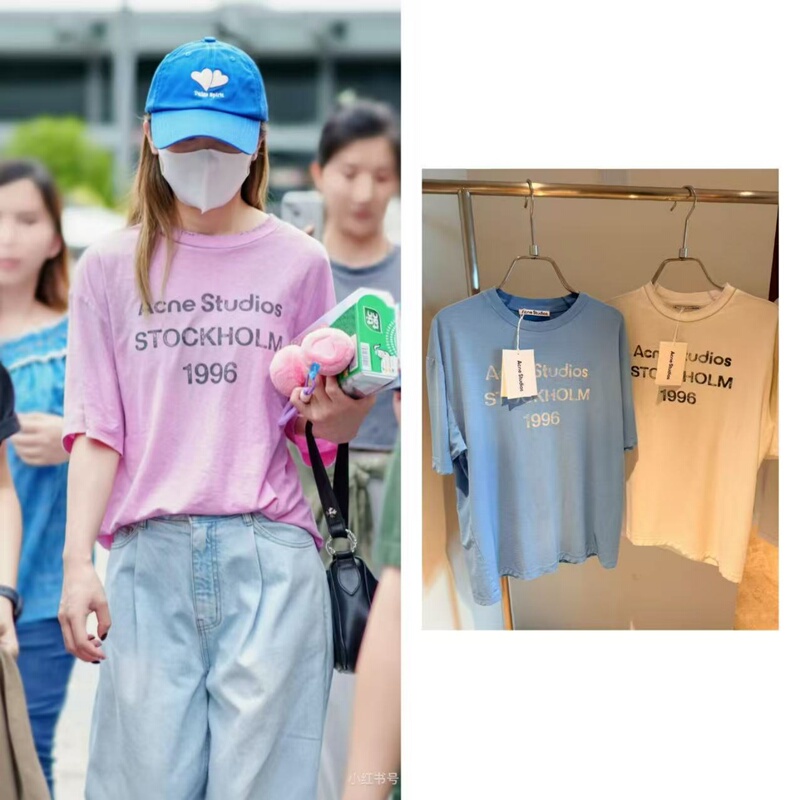 In Stock Acne Studios Summer 1996 Letter Print Loose Round Neck Distressed Short-Sleeved T-Shirt for Men and Women