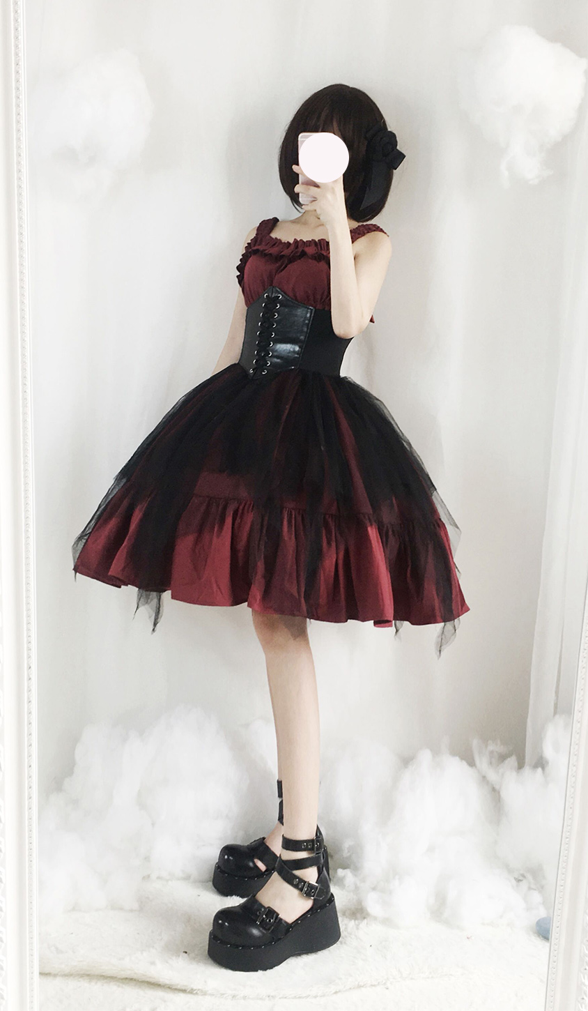 Nhật bản tối Lolita mềm chị BOZ xù bất thường eo cao jsk váy Lolita treo váy đầm đẹp