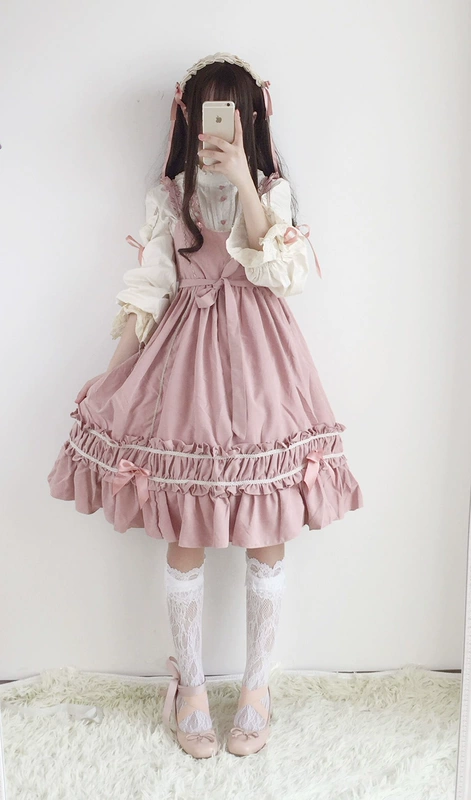 Cô gái mùa xuân và mùa thu Nhật Bản Cô gái mềm mại Lolita Lolita Retro Dress Up Shaper JSK Sling High Eo Dress