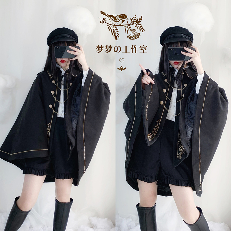 Japanese-Style Dark Retro Aristocratic Cool Lapel Dark Night Stylish Embroidered Swallowtail Woolen Cape Thickened Coat Japanese-Style Dark Retro Aristocratic Cool Lapel Dark Night Stylish Embroidered Swallowtail Woolen Cape Thickened Coat