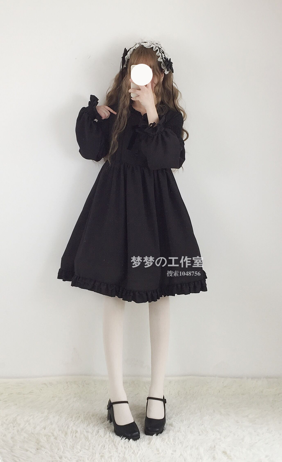 Nhật Bản mềm mại quần áo chị em hàng ngày op Lolita lỏng nhỏ eo cao ren lori dài tay áo 	váy thắt dây eo	