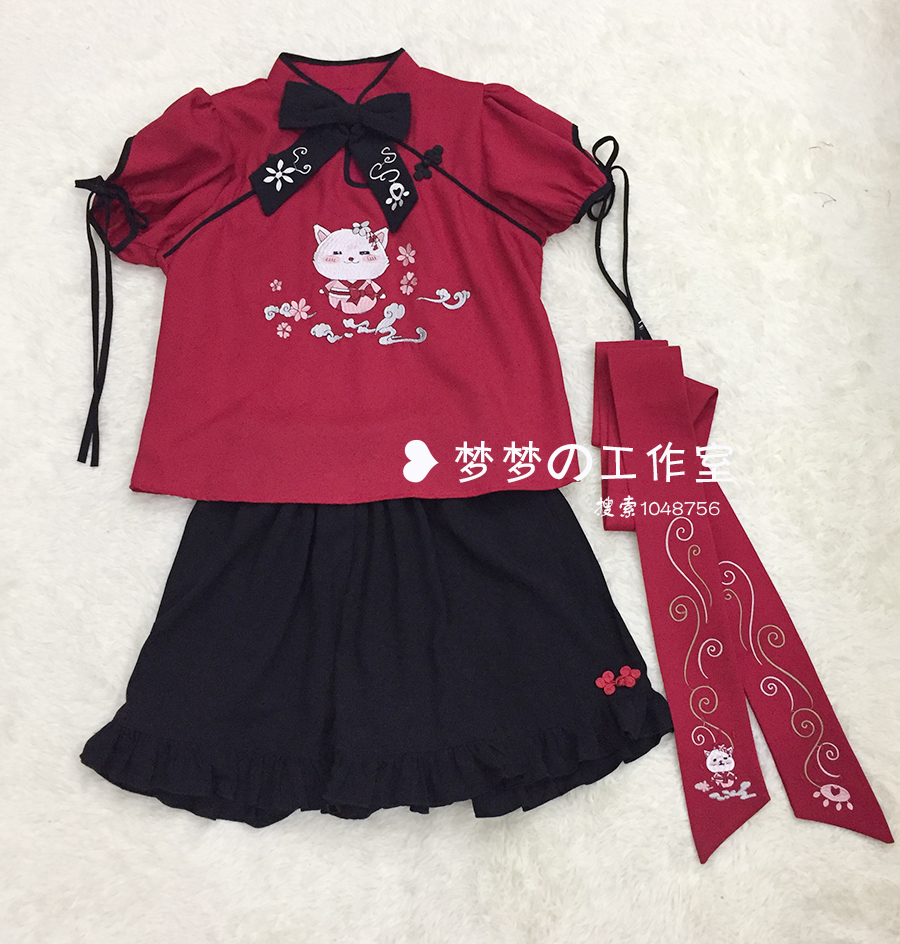 Nhật Bản Han Elemental Cải thiện mùa hè Cô gái sinh viên Gói Cat thêu Thắt lưng Ruffle Quần short quần đùi cotton nữ mặc nhà