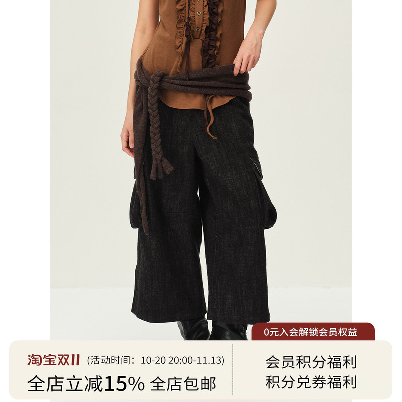 Square Circle Wool Cotton Brushed Three-Dimensional Workwear Large Pocket Loose Street Style Cropped Casual Pants Square Circle Wool Cotton Brushed Three-Dimensional Workwear Large Pocket Loose Street Style Cropped Casual Pants