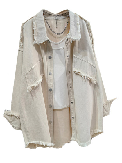 2025春秋新款男友风休闲大码上衣全棉牛仔衬衫设计感时尚工装外套