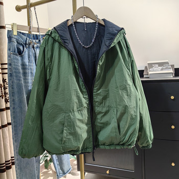 Reversible thickened warm hooded quilted jacket for autumn and winter Reversible thickened warm hooded quilted jacket for autumn and winter