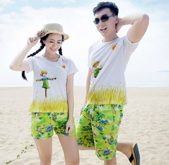 Mùa hè quần short nam và nữ quần đi biển rộng kích thước lớn xu hướng quần thẳng nhanh khô phiên bản Hàn Quốc của quần năm quần - Quần bãi biển