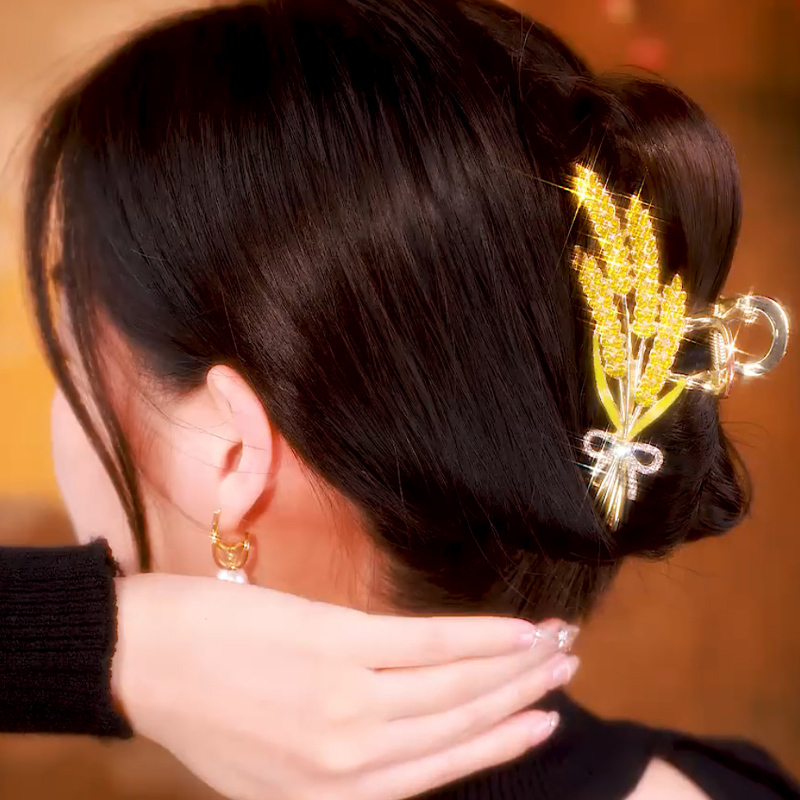 Golden High-End Wheat Spike Hair Clip 2025 New Style Claw Clip Hair Accessory for the Back of the Head, Shark Clip with a Sense of Sophistication