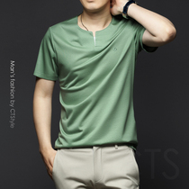 Summer mens non-trace round neck short sleeve T-shirt Tencel cotton half sleeve base shirt mercerized cotton Ice Silk V-collar Tide mens clothing