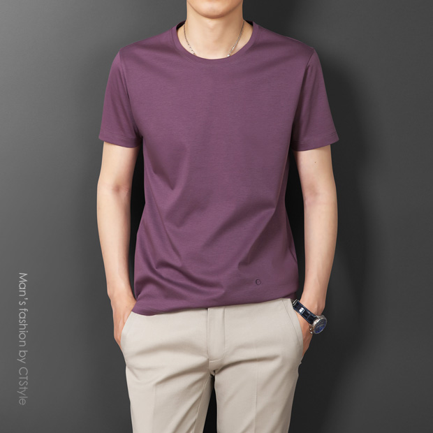 Mùa hè cotton kẻ sọc nam ngắn tay cổ tròn áo thun lụa băng xu hướng cotton từ bi trung niên áo dài tay áo thun nam uniqlo