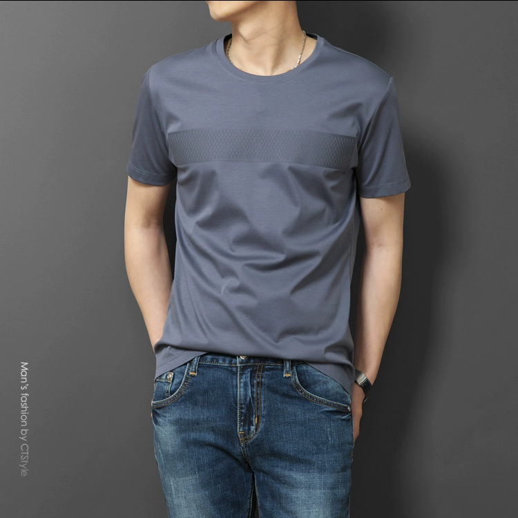 Mùa hè nam chất liệu cotton cổ tròn tay ngắn cotton áo thun cotton xu hướng kinh doanh nam lụa tơ tằm 2018 sóng mới áo thun nam big size