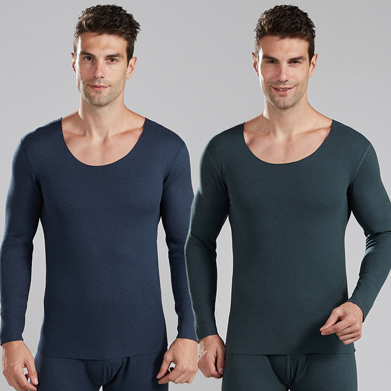 2022 autumn and winter men's seamless double-sided brushed heating jacket long-sleeved plus velvet thick inner wear bottoming top autumn clothes