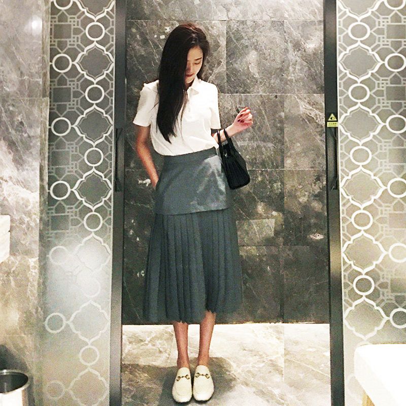 Silver Children's Day Thom Browne TB High waist display slim mid-pack hip A-word half-body long dress pleated skirt