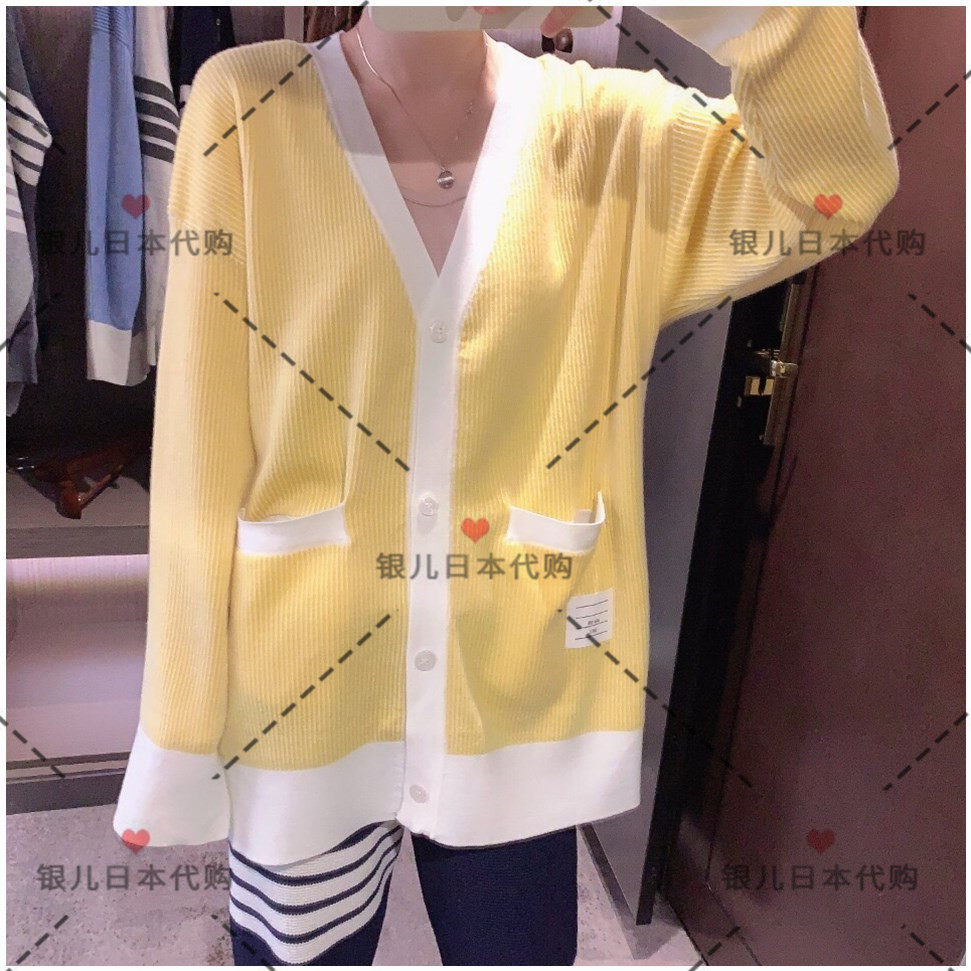 Silver Children's Day Thom Browne 20 Autumn Winter TB College Wind Stripes V Collar Loose Knit Cardigan Coats Woman