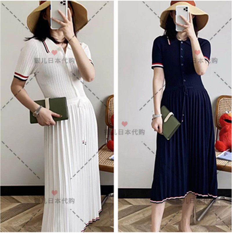 Silver Children's Day Thom Browne new TB hollowed-out polo collar stripe elastic waist knit foreign dress