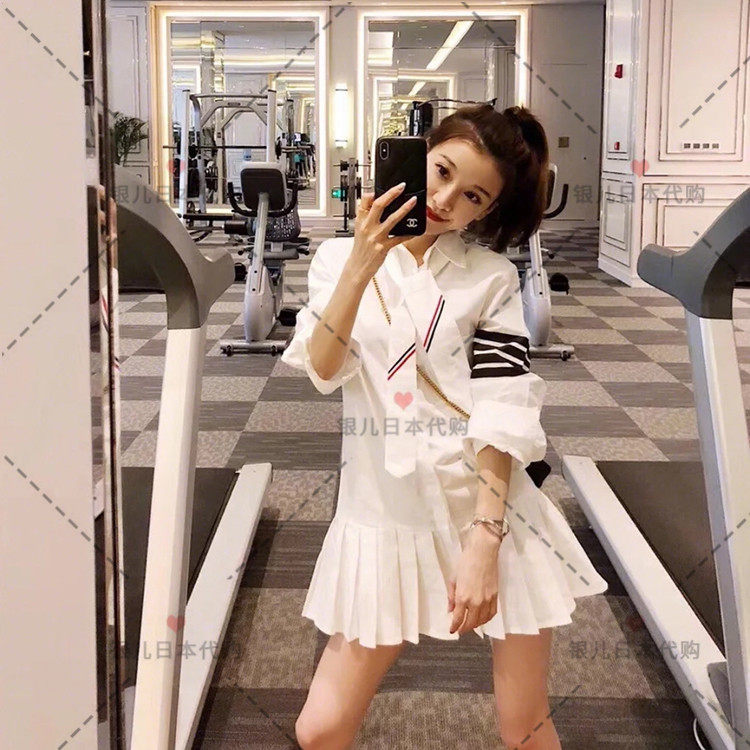 Silver Children's Daily Generation ThomBrowne Spring Summer Festival Shirt Style Foreign Dress Long Sleeves Slim Fit Pure Color Cake Thyme