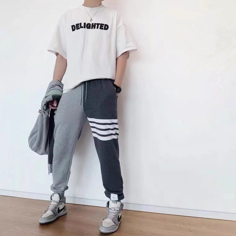 Silver Children's Day Thom Browne autumn winter style TB Collage Loose sport long pants male and female pants