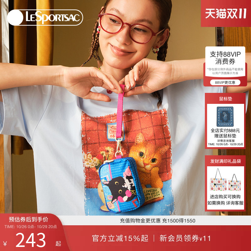 Lesportsac New Newnew Collaboration Cute Wallet Three-Layer Zipper Storage Card Holder Clutch Bag