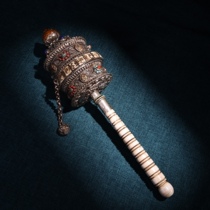 Treasures old Tibetan collection rare Tibetan craftsmanship filigree inlaid gemstone prayer wheel well preserved exquisite craftsmanship